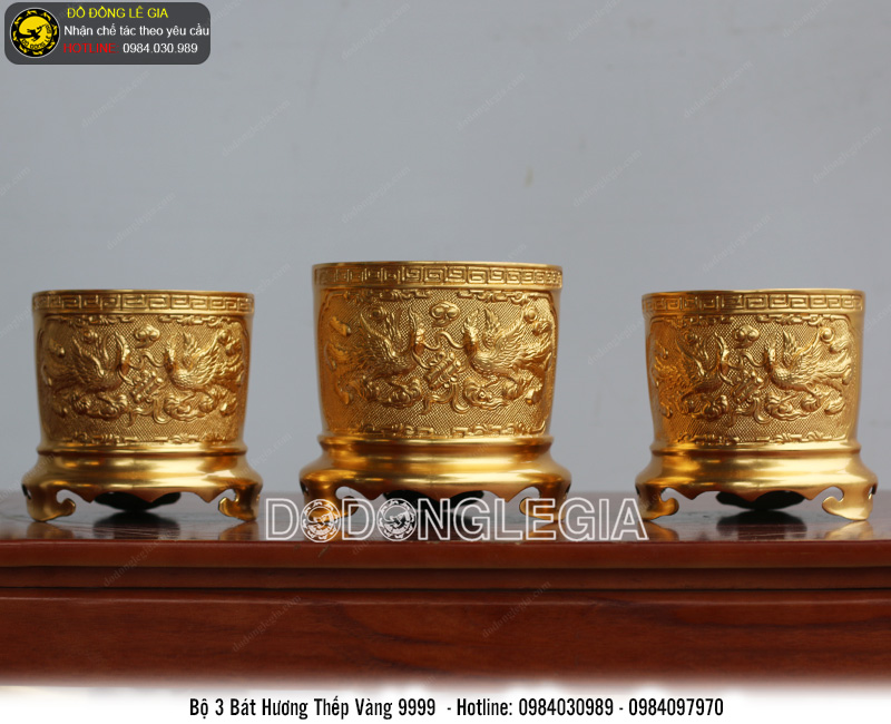 Bát hương bằng đồng thếp vàng 9999