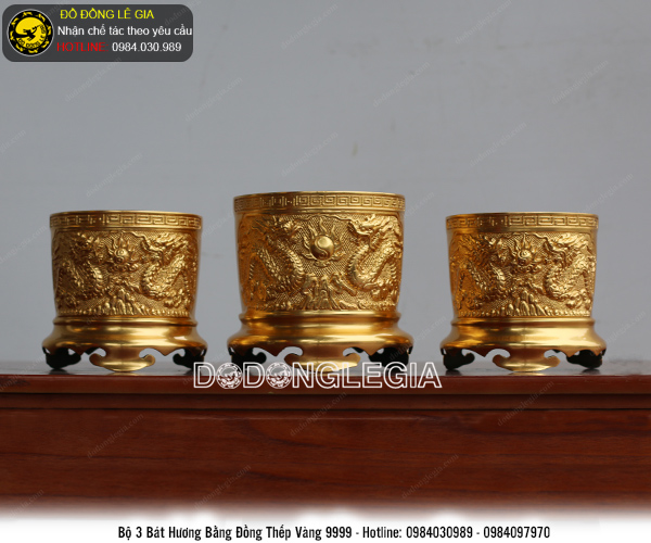 Bát hương bằng đồng thếp vàng 9999
