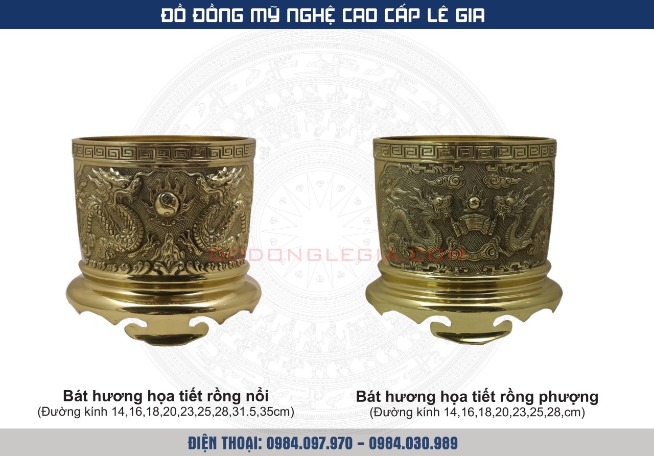 Báo giá Bát hương bằng đồng chạm song long chầu nguyệt