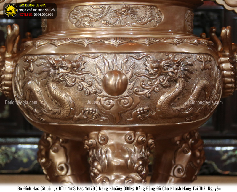 Bàn giao lắp đặt đỉnh rồng và hạc lớn cho khách Thái Nguyên