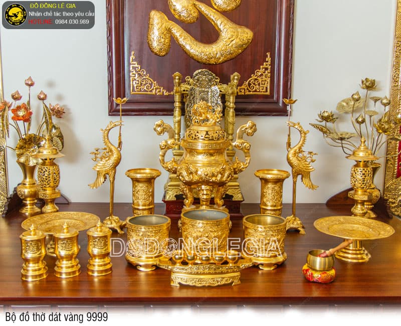Bộ đồ thờ đầy đủ dát vàng 9999