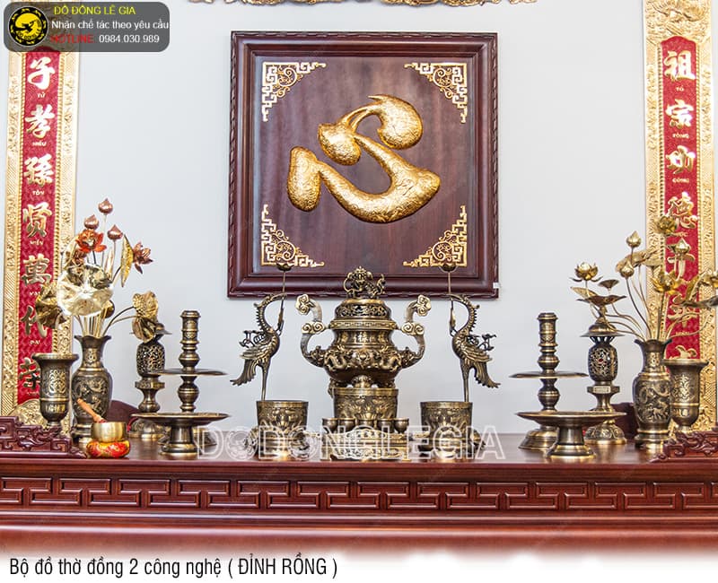Bộ đồ thờ đồng hai công nghệ Đỉnh Rồng