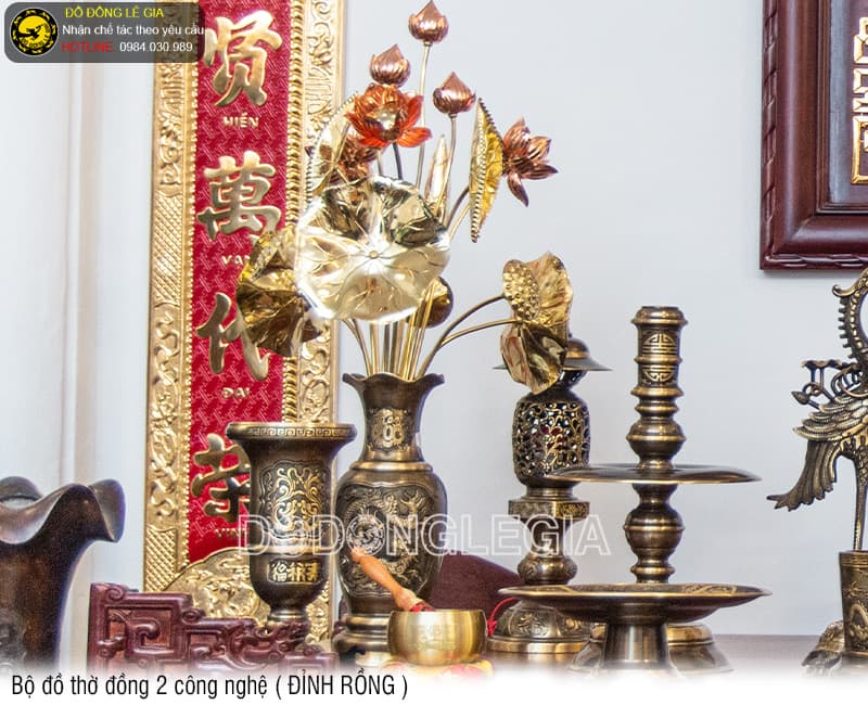 Bộ đồ thờ đồng hai công nghệ Đỉnh Rồng