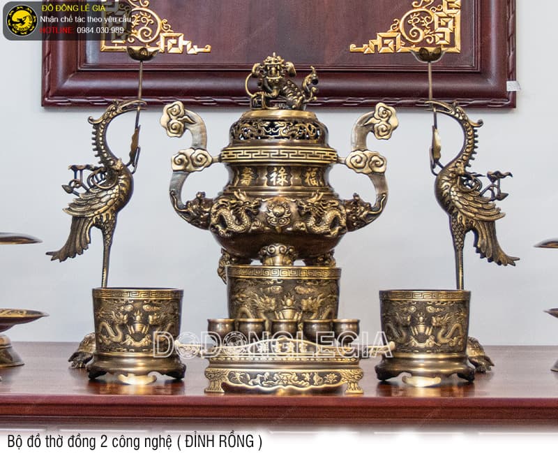 Bộ đồ thờ đồng hai công nghệ Đỉnh Rồng