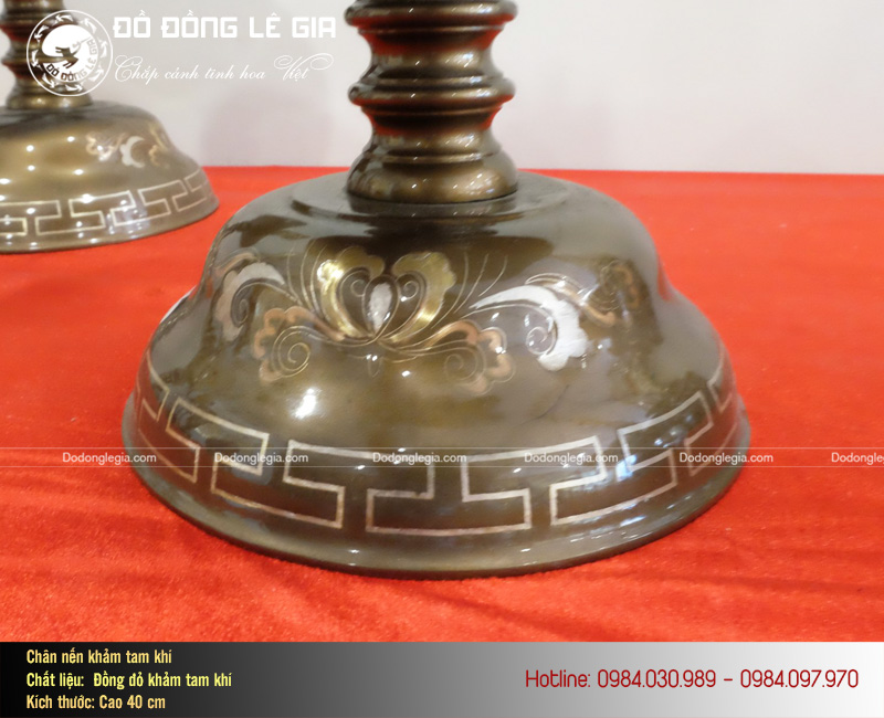 Đồ thờ bằng đồng khảm tam khí đầy đủ