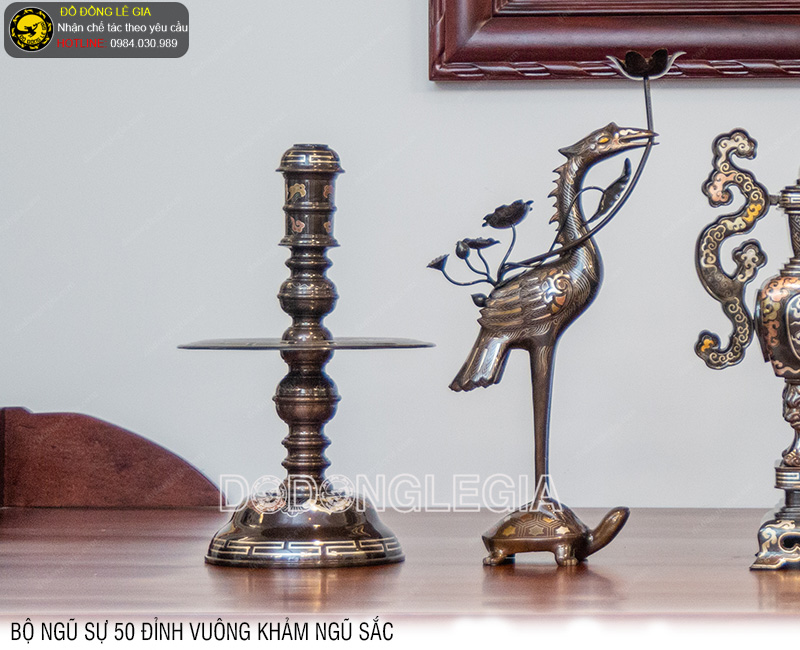 Bộ Ngũ Sự 50 Đỉnh Vuông khảm ngũ sắc