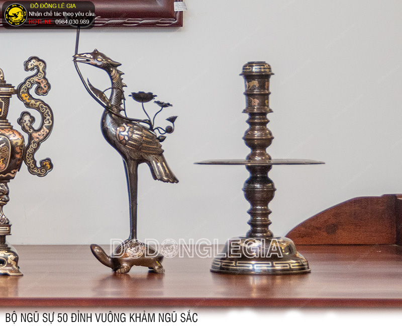 Bộ Ngũ Sự 50 Đỉnh Vuông khảm ngũ sắc