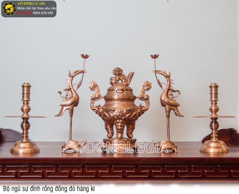 Bộ Ngũ sự Đỉnh rồng đồng đỏ hàng kĩ