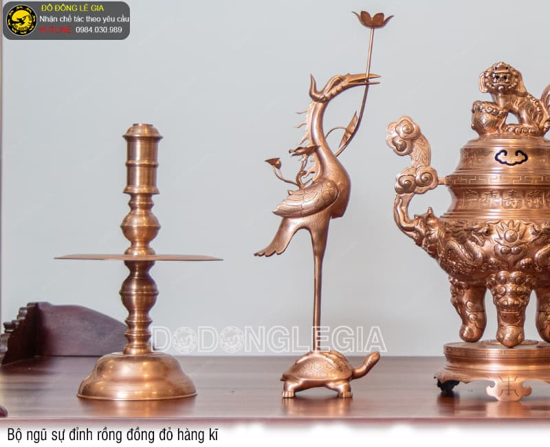 Bộ Ngũ sự Đỉnh rồng đồng đỏ hàng kĩ