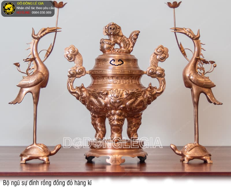 Bộ Ngũ sự Đỉnh rồng đồng đỏ hàng kĩ