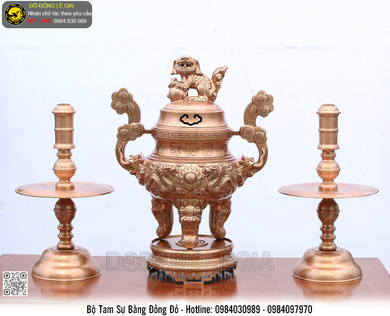 Bộ Tam Sự bằng đồng đỏ (Kích thước theo yêu cầu)