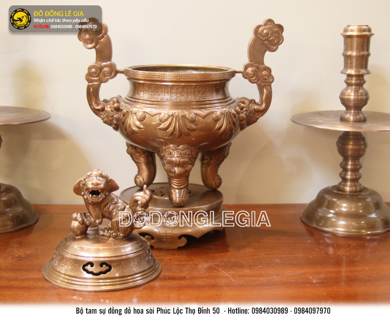 Bộ ngũ sự đồng đỏ ám hoa văn làm màu giả cổ hàng thửa