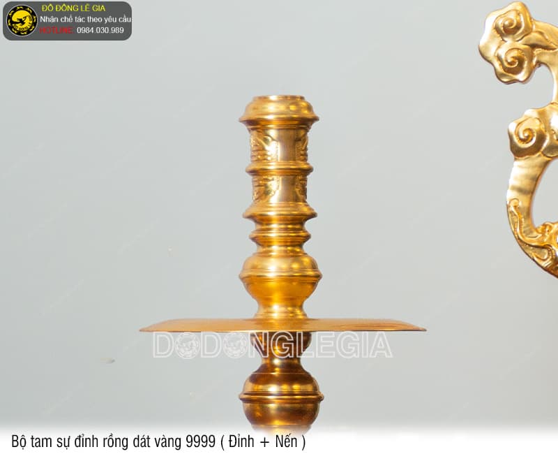 Bộ Tam Sự Đỉnh Rồng dát vàng 9999 (Đỉnh và Nến)