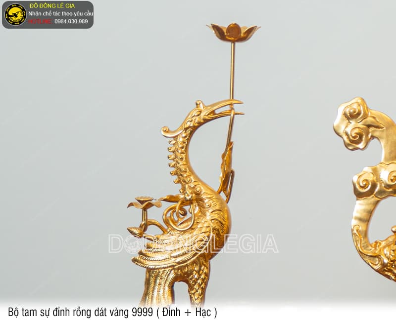 Bộ Tam Sự Đỉnh Rồng dát vàng 9999 (Đỉnh và Hạc)