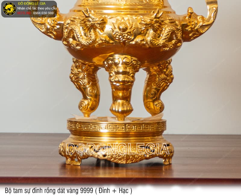 Bộ Tam Sự Đỉnh Rồng dát vàng 9999 (Đỉnh và Hạc)