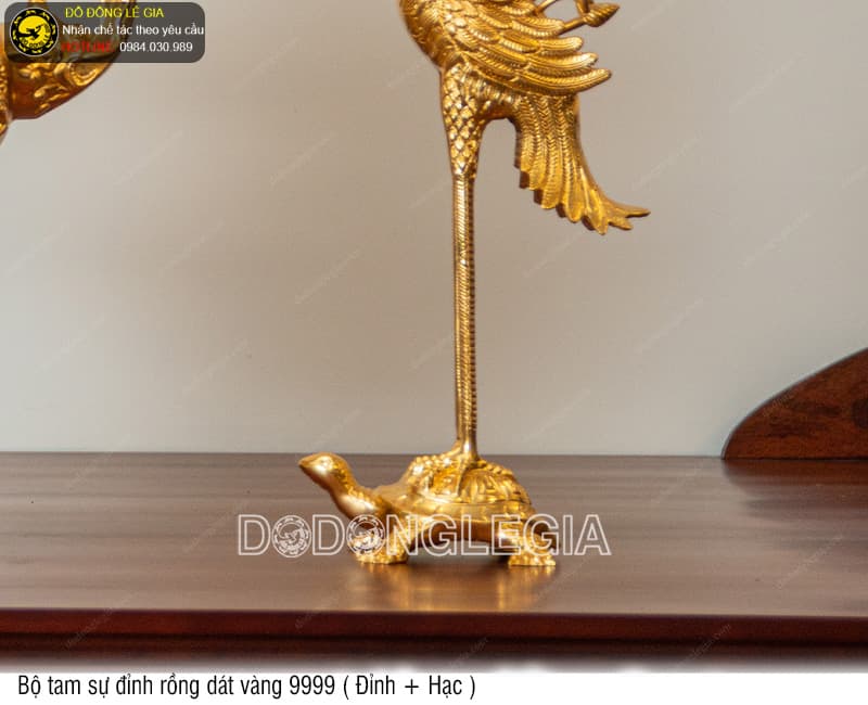 Bộ Tam Sự Đỉnh Rồng dát vàng 9999 (Đỉnh và Hạc)