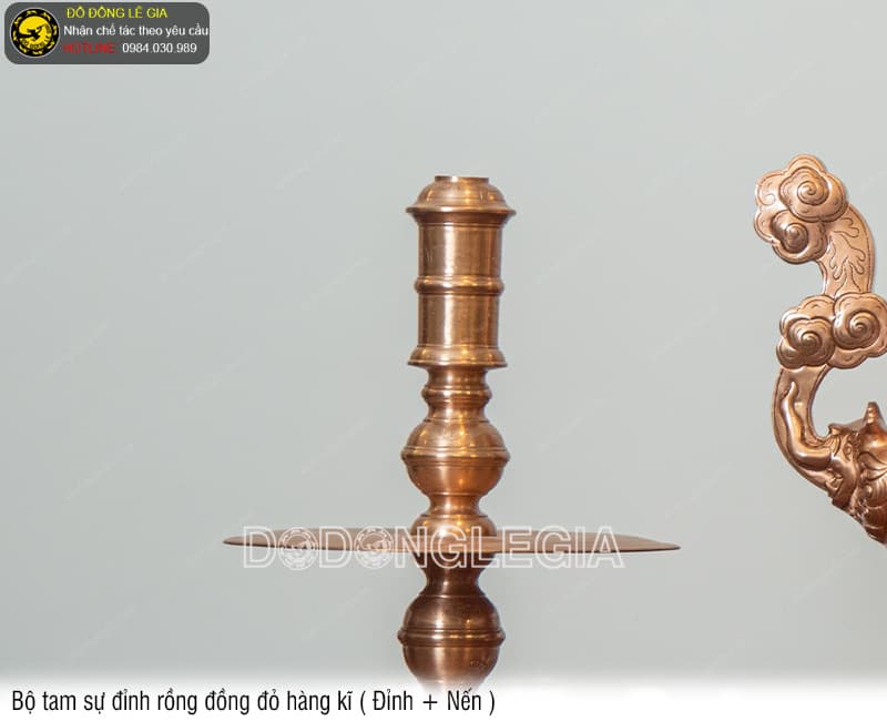 Bộ Tam Sự Đỉnh Rồng đồng đỏ hàng kĩ (Đỉnh và Nến)