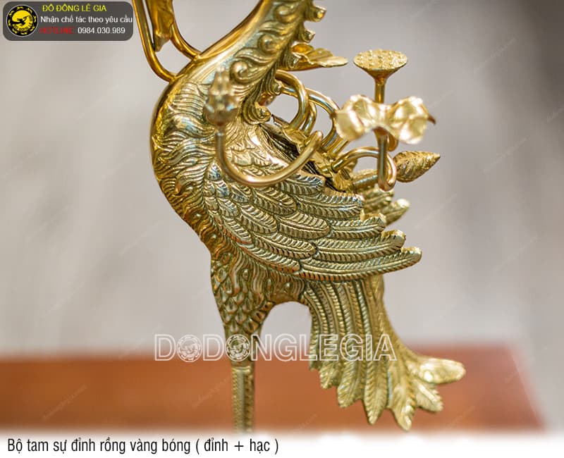 Bộ Tam Sự Đỉnh Rồng vàng bóng (Đỉnh và Hạc)