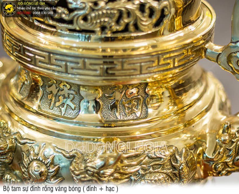 Bộ Tam Sự Đỉnh Rồng vàng bóng (Đỉnh và Hạc)