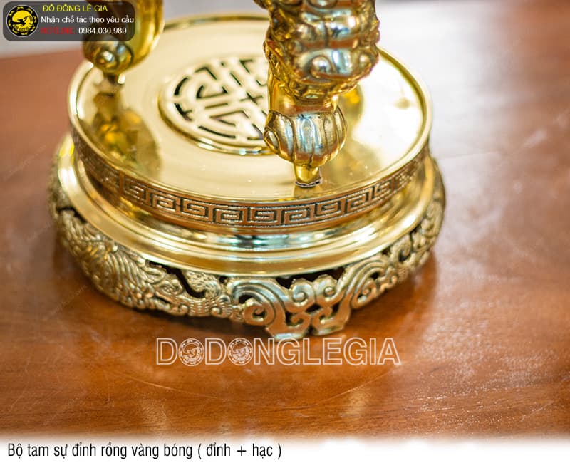 Bộ Tam Sự Đỉnh Rồng vàng bóng (Đỉnh và Hạc)