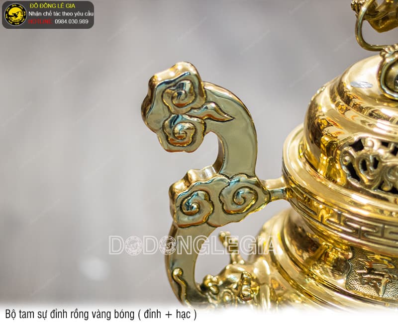 Bộ Tam Sự Đỉnh Rồng vàng bóng (Đỉnh và Hạc)