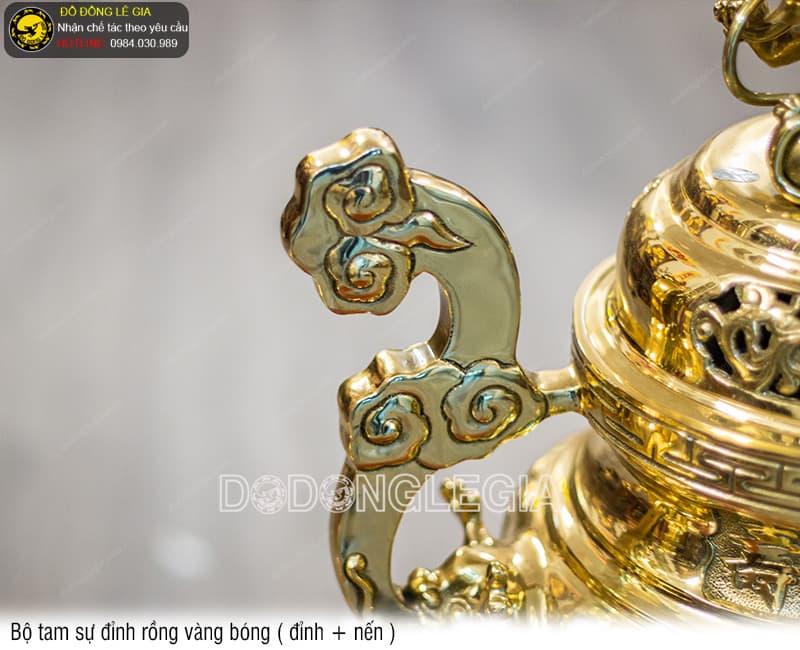 Bộ Tam Sự Đỉnh Rồng vàng bóng (Đỉnh và Nến)