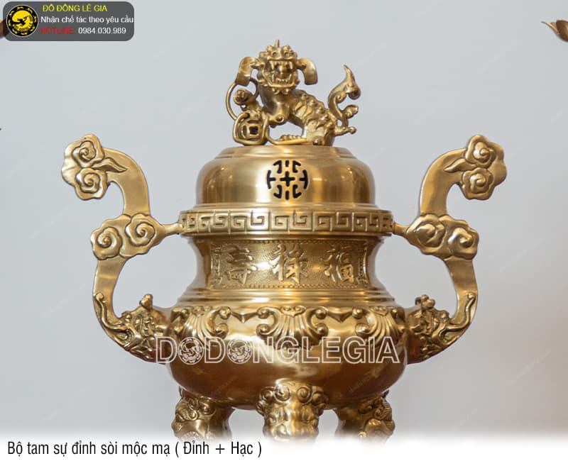 Bộ Tam Sự Đỉnh Sòi mộc mạ (Đỉnh và Hạc)