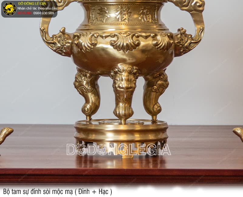 Bộ Tam Sự Đỉnh Sòi mộc mạ (Đỉnh và Hạc)