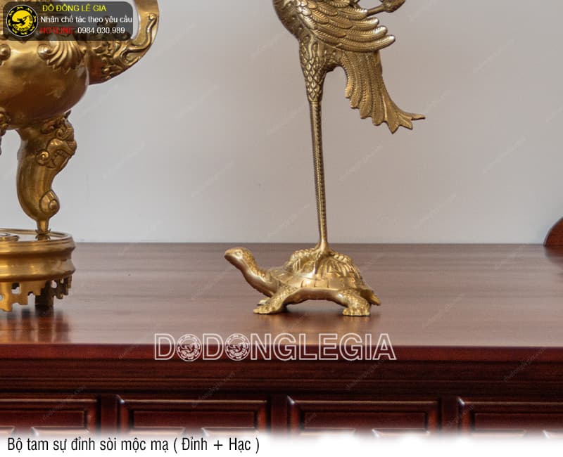 Bộ Tam Sự Đỉnh Sòi mộc mạ (Đỉnh và Hạc)