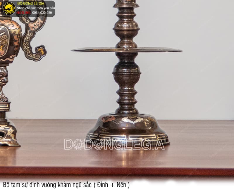 Bộ Tam Sự Đỉnh Vuông khảm ngũ sắc (Đỉnh và Nến)