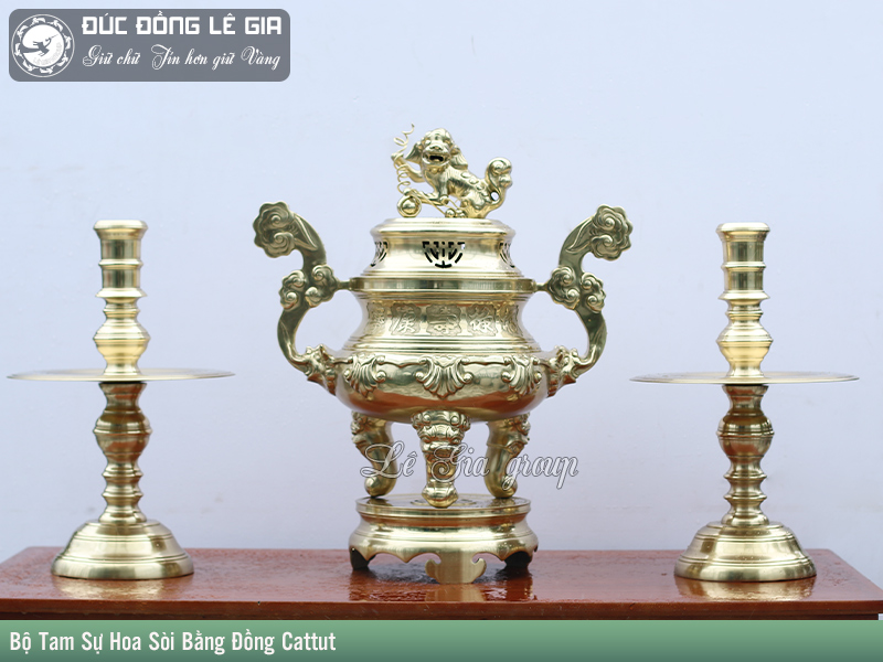 Bộ Tam Sự Hoa Sòi bằng đồng cattut