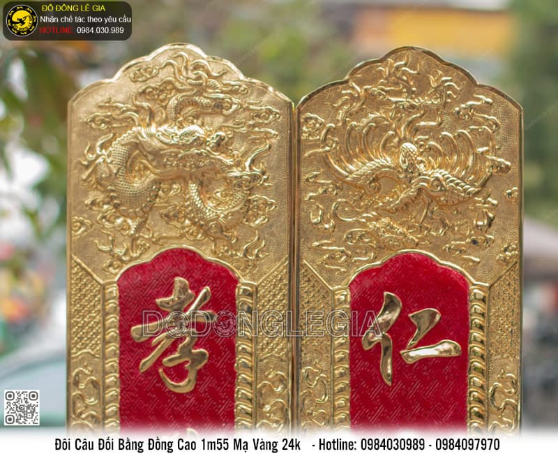 Đôi Câu Đối bằng đồng mạ vàng 24k cao 1m55
