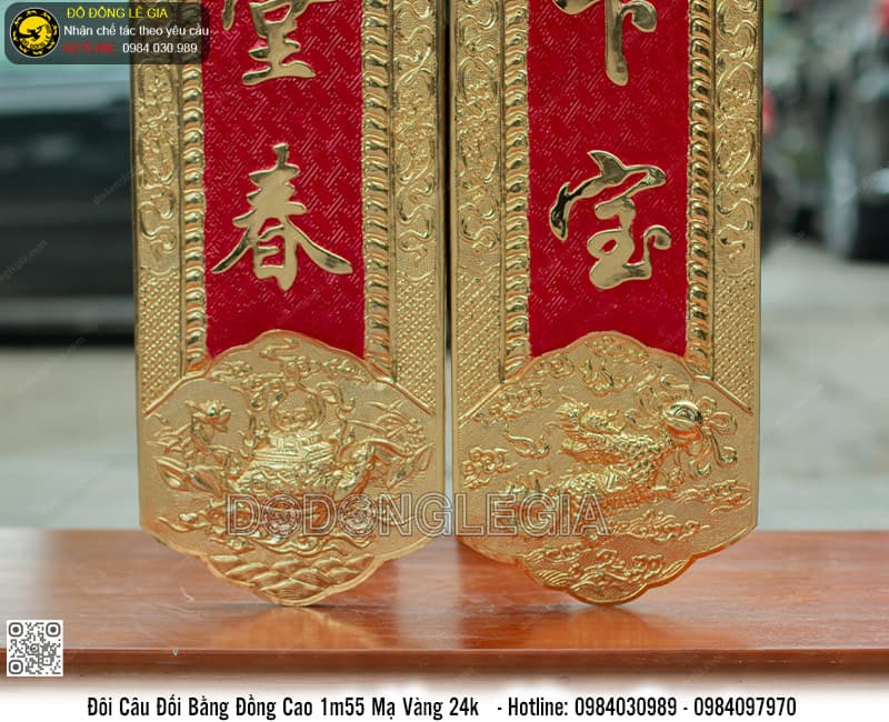 Đôi Câu Đối bằng đồng mạ vàng 24k cao 1m55