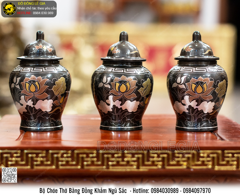 Bộ Chóe Bằng Đồng Khảm Ngũ Sắc