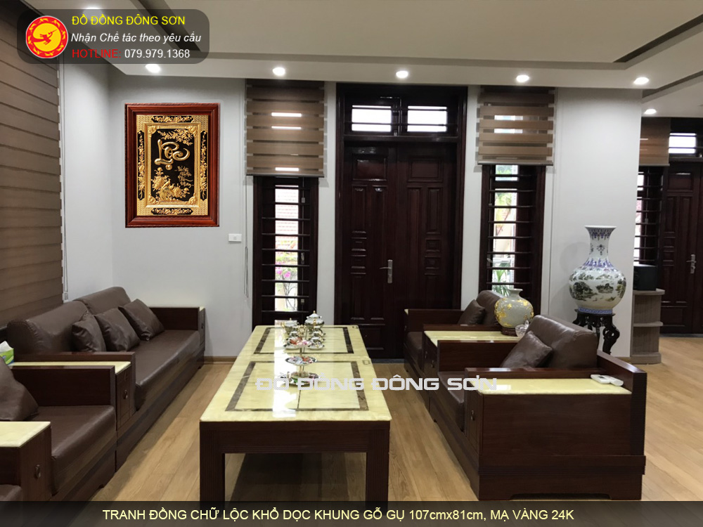 Tranh Chữ Lộc Mạ Vàng 24K Khung Gỗ Gụ