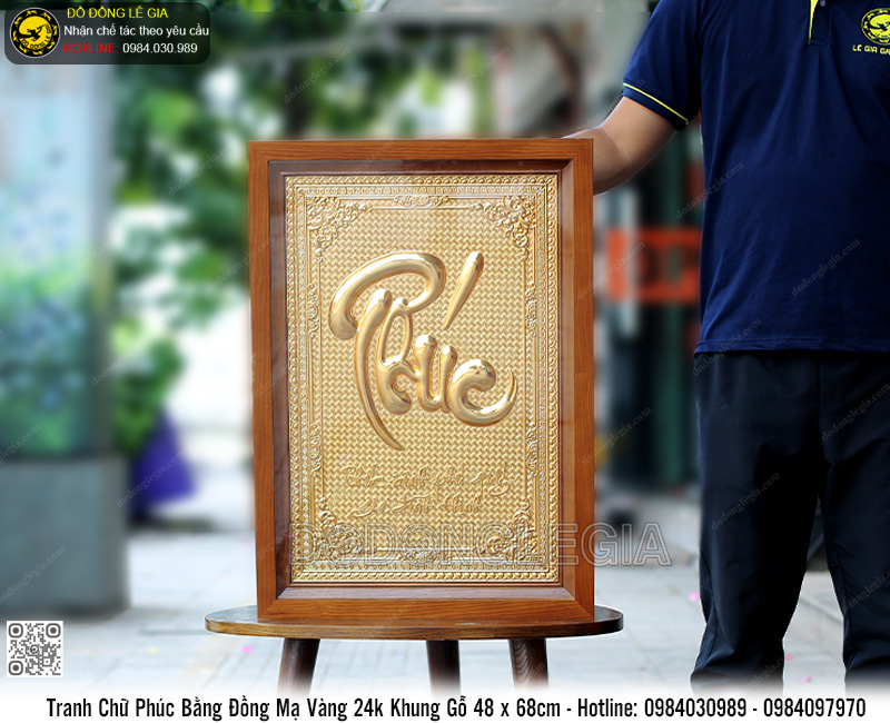 Tranh Chữ Phúc Bằng Đồng Mạ Vàng 24k