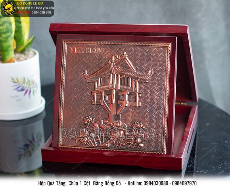 Hộp Quà Tặng Chùa Một Cột bằng đồng đỏ 23x23cm
