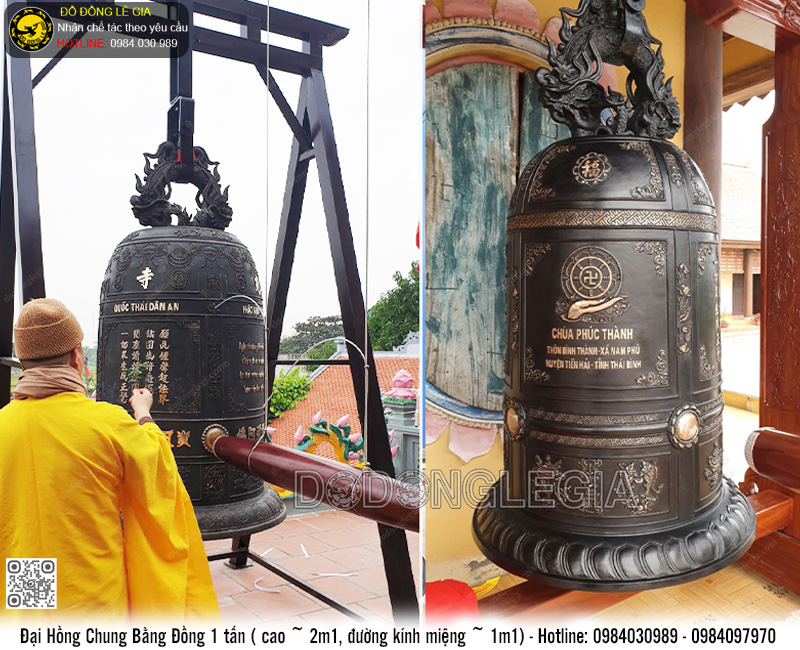 Đại Hồng Chung Bằng Đồng 1 tấn (Cao 2m1, ĐK miệng 1m1)