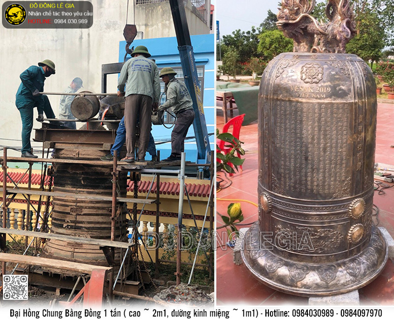 Đại Hồng Chung Bằng Đồng 1 tấn (Cao 2m1, ĐK miệng 1m1)
