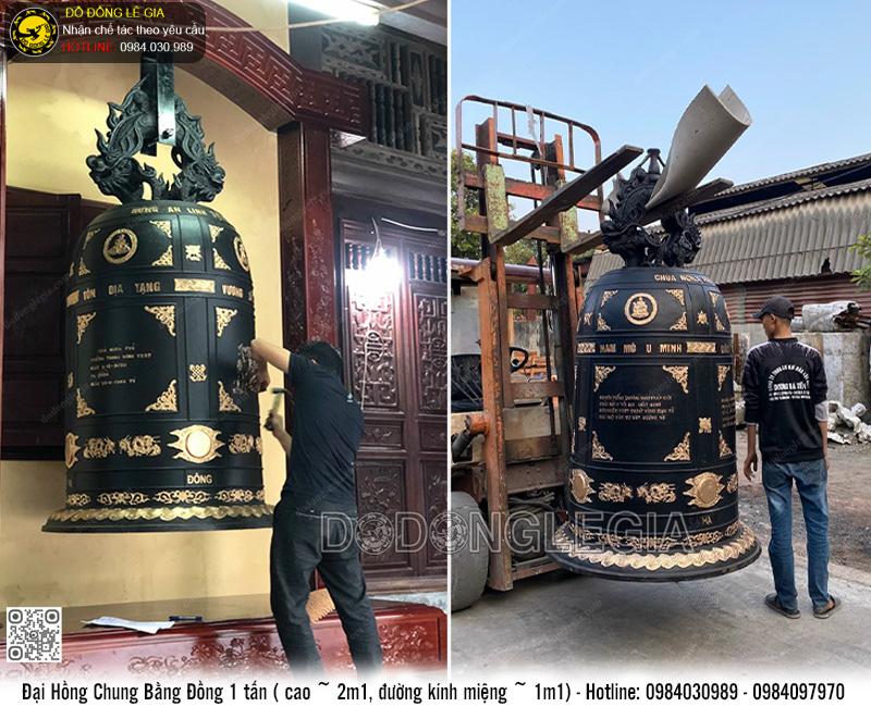 Đại Hồng Chung Bằng Đồng 1 tấn (Cao 2m1, ĐK miệng 1m1)