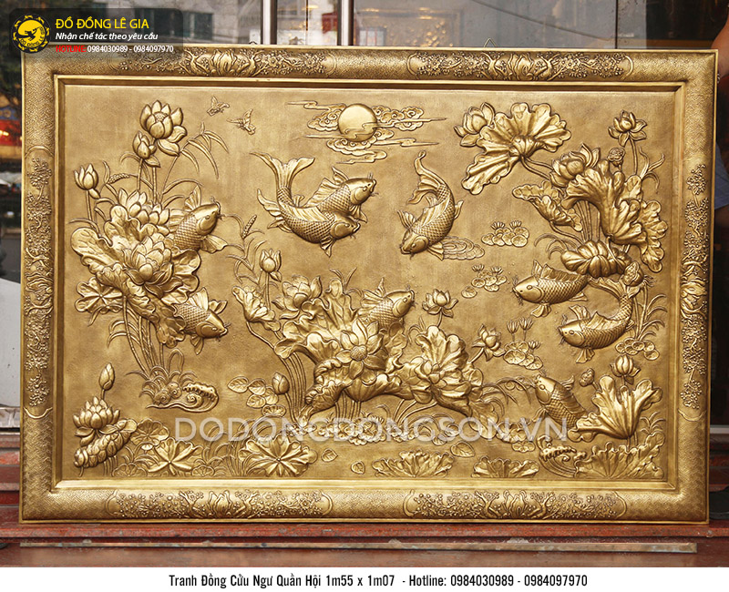 Tranh cửu ngư quần hội bằng đồng giả cổ