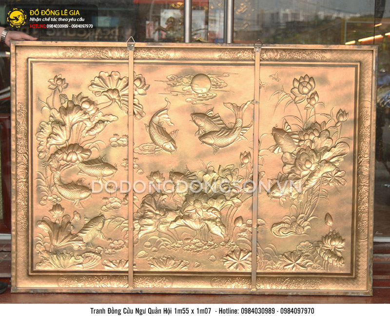 Tranh cửu ngư quần hội bằng đồng giả cổ