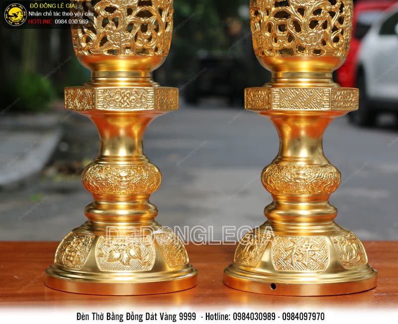 Đèn thờ bằng đồng dát vàng 9999
