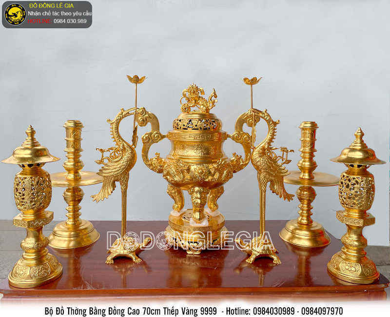 Bộ đồ thờ bằng đồng dát vàng 9999 cao cấp