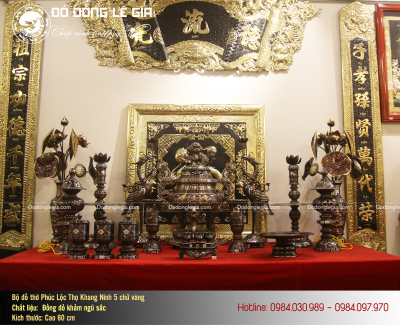 Đồ Thờ Bằng Đồng Khảm Ngũ Sắc Đầy Đủ