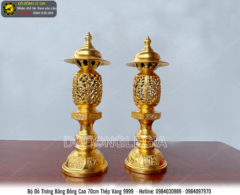 Bộ đồ thờ bằng đồng dát vàng 9999 cao cấp