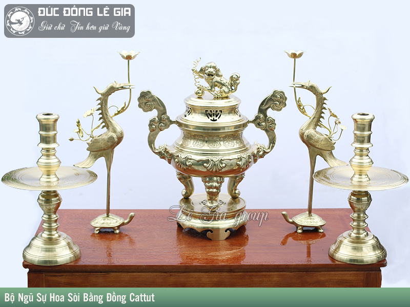Bộ Ngũ Sự Hoa Sòi bằng đồng cattut