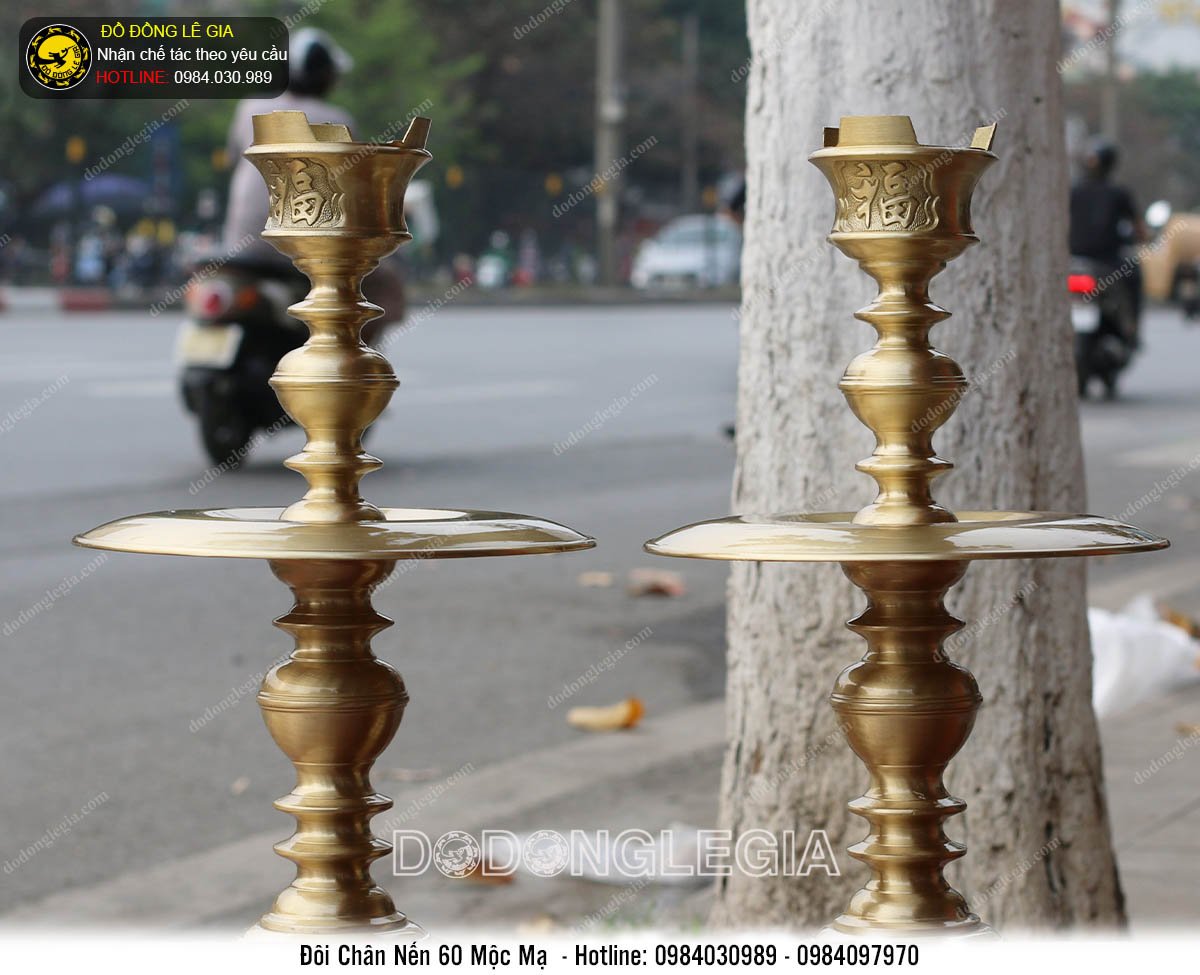 Chân nến chữ Phúc bằng đồng vàng cao 50cm