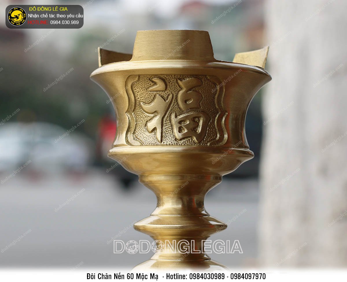 Chân nến chữ Phúc bằng đồng vàng cao 50cm