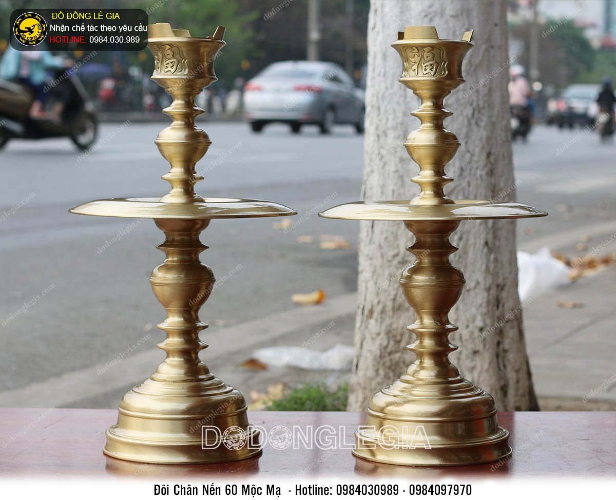 Chân nến chữ Phúc bằng đồng vàng cao 50cm